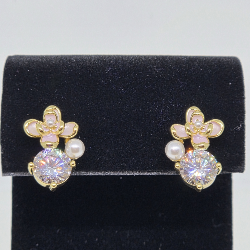 Elegant Gold and Pink Floral Earrings